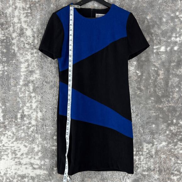 Jessica Howard Petite Size 6 Colorblock Mini Shift Dress Black Blue Short Sleeve - Picture 2 of 8